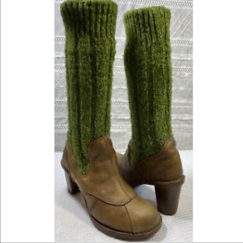 EL NATURALISTA Wool Slouchy Sock Winter Leather Boots Heel Brown Green 40 - Picture 3 of 14